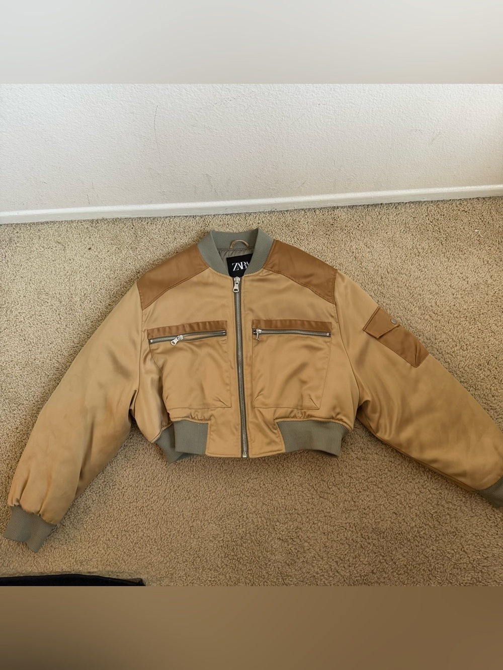 Zara Khaki and Camel Bomber Jacket